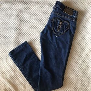 Frankie B. Zip Heart Pocket Skinny Dark Denim